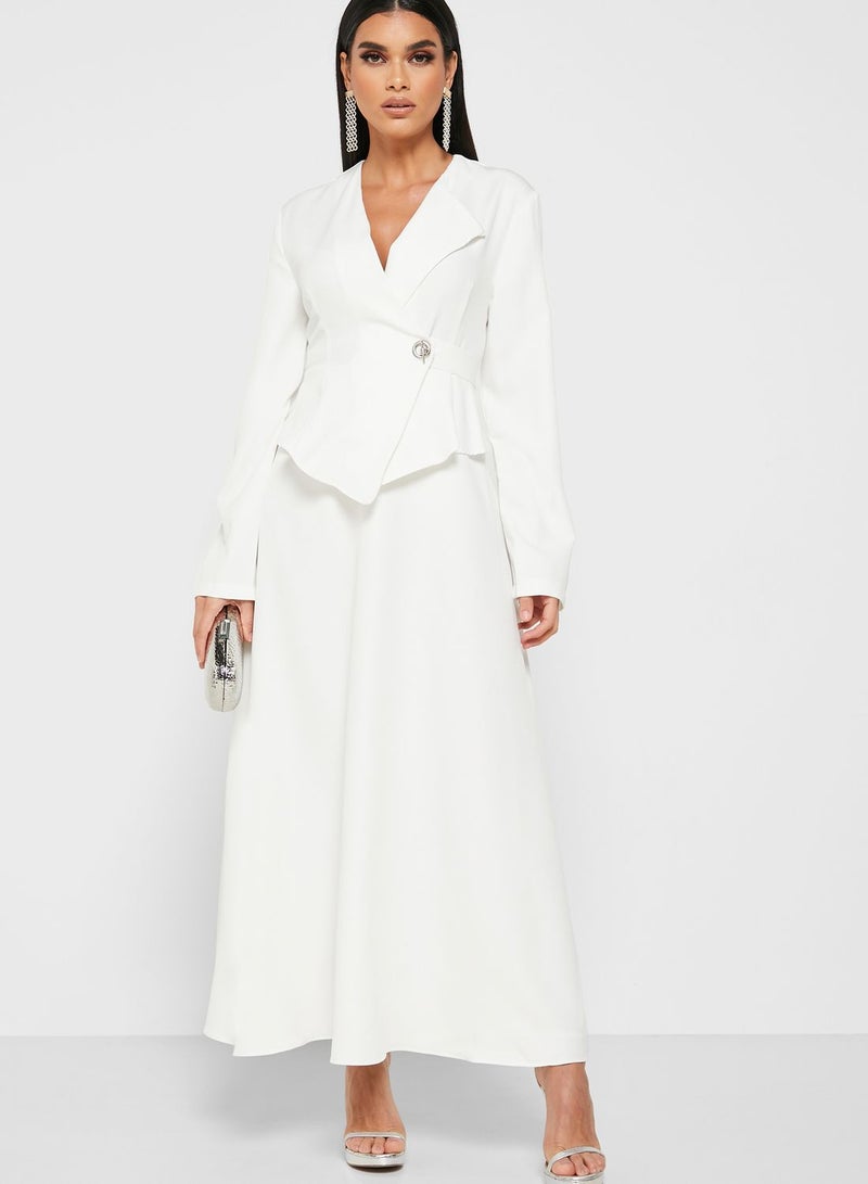 Khizana Wrap Front Peplum Maxi Dress White  - Image 4
