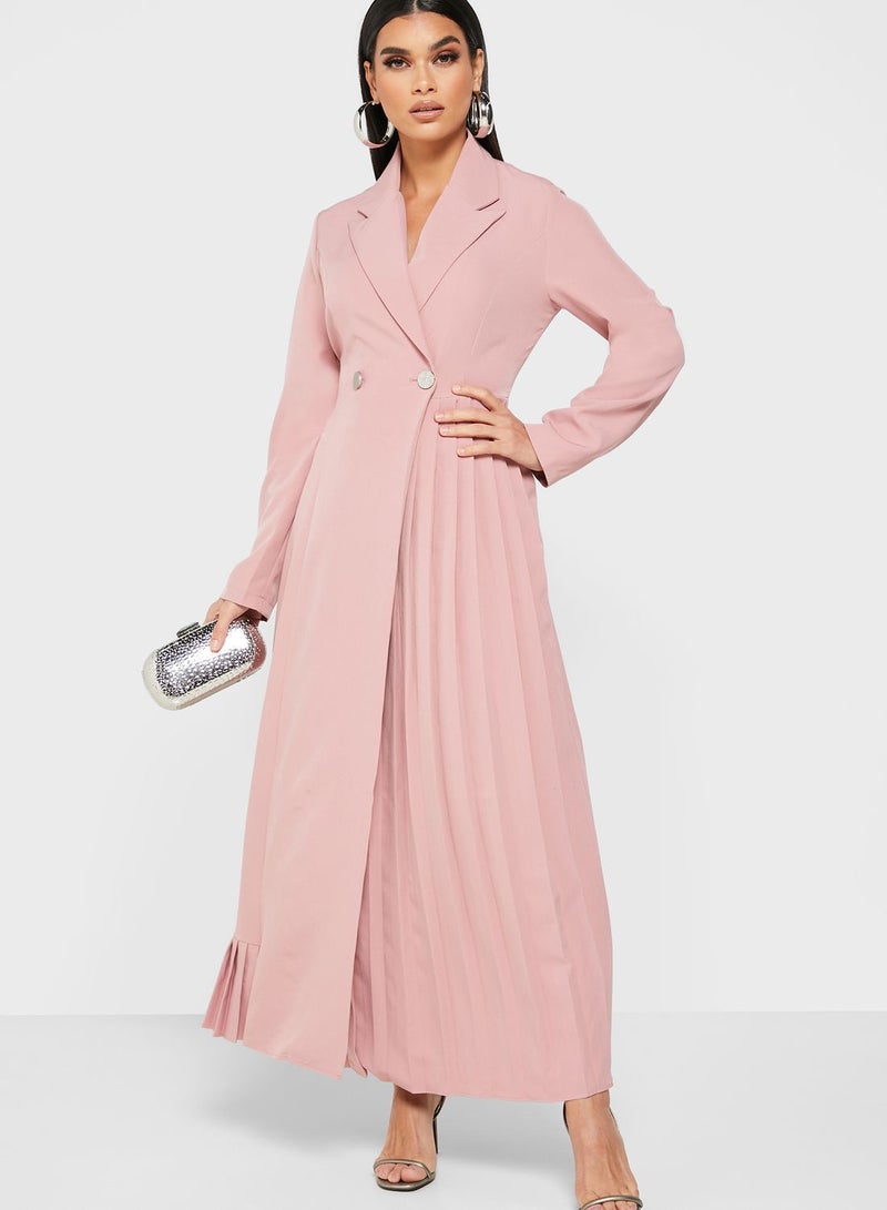 Khizana - Wrap Front Double Breasted Maxi Dress Pink - Image 1