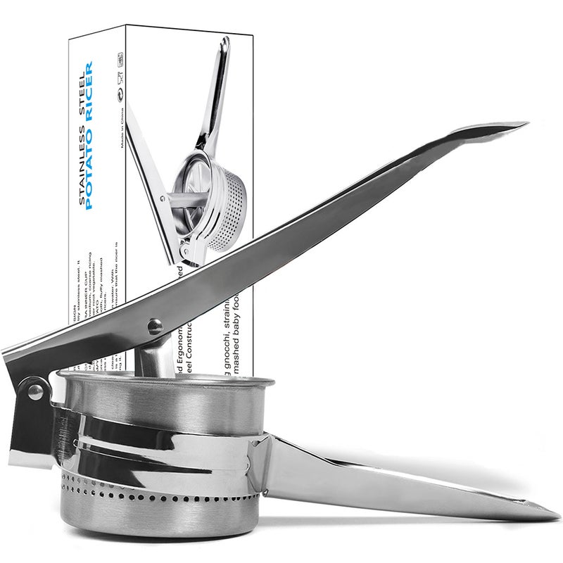 هراسة بطاطس يدويةٌ من الستانلس ستيل مع ثلاثة أقراص قابلة للتبديل فضي 29سم - Image 4