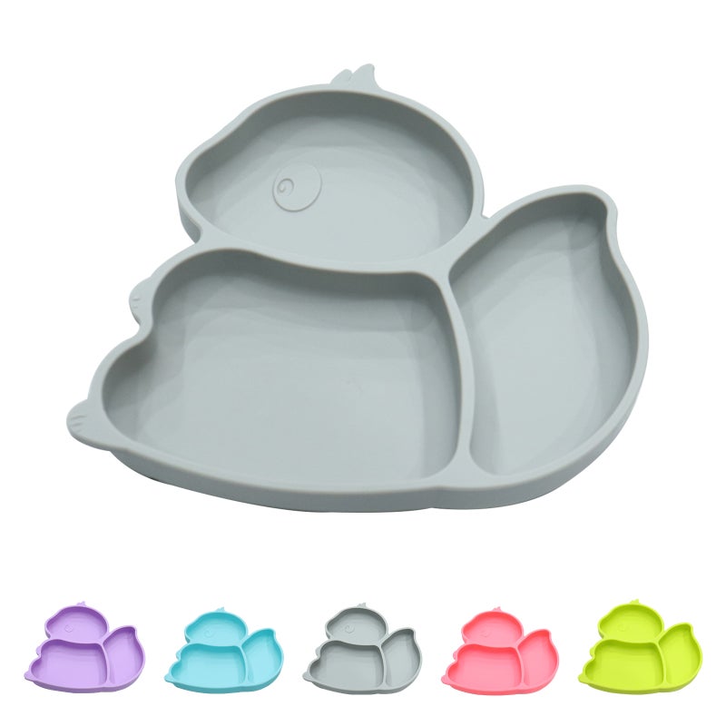 Silicone Non-Toxic BPA Free Suction Plate For Toddlers Grey 20.5cm - Image 1
