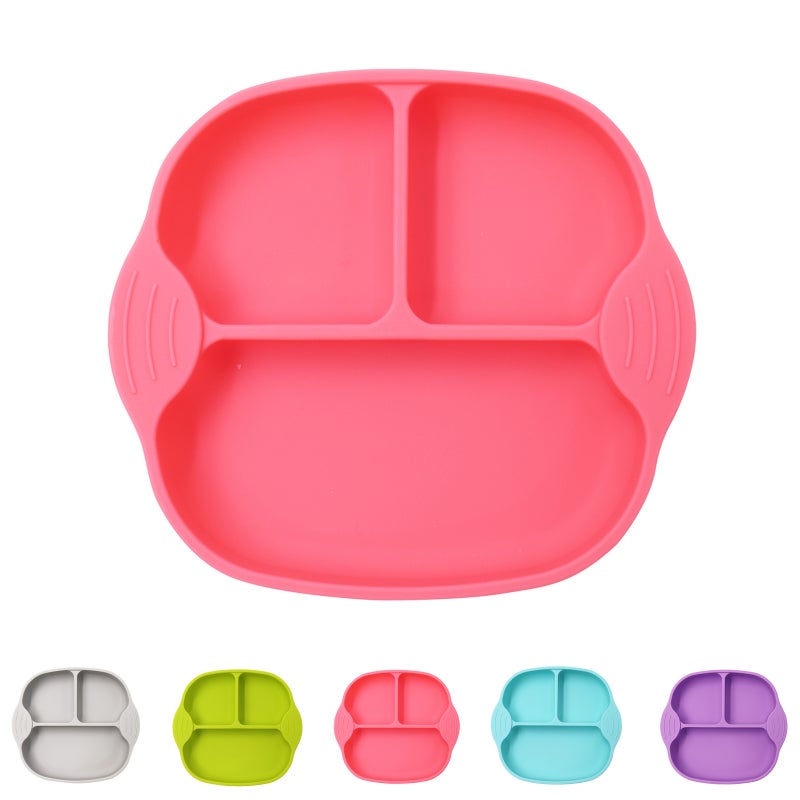 طبق سيليكون خالية من BPA غير سامة للأطفال الصغار <div> وردي 18سم - Image 1