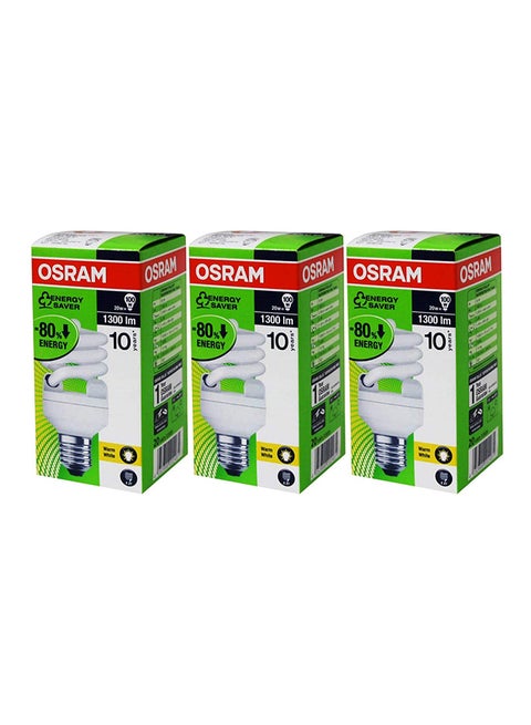 3-Pieces Fluorescent Bulb Set E27 White 11.9 x 5.6cm