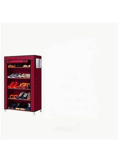 5-Shelves Shoe Rack Organizer With 6 Side Pockets Burgundy 90x30x60cm