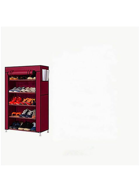 5-Shelves Shoe Rack Organizer With 6 Side Pockets Burgundy 90x30x60cm