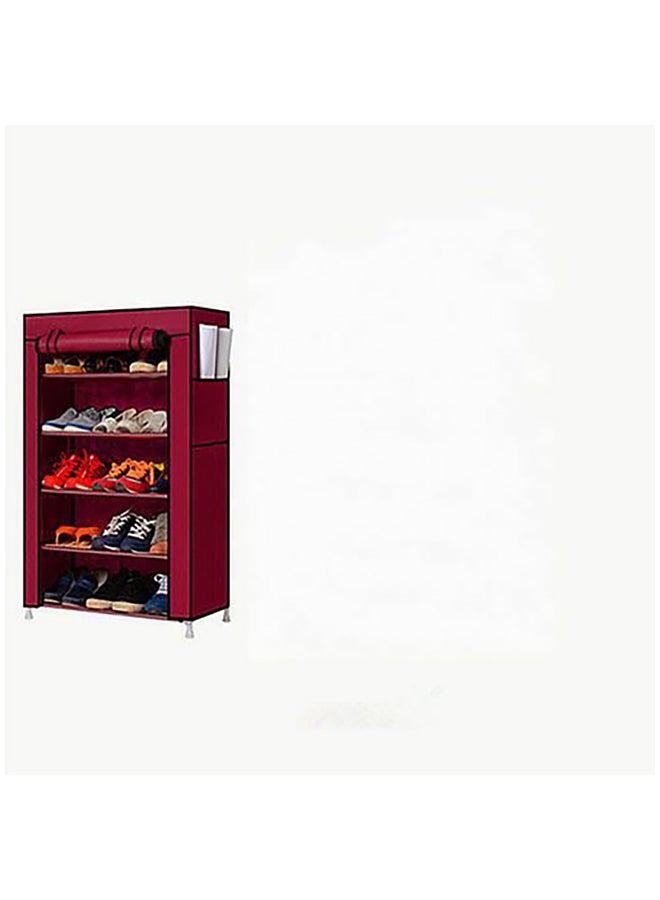 UNIVERSAL - 5-Shelves Shoe Rack Organizer With 6 Side Pockets Burgundy 90x30x60cm - Image 1