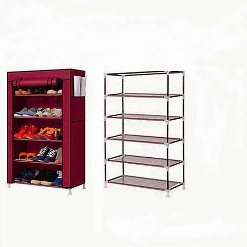 UNIVERSAL - 5-Shelves Shoe Rack Organizer With 6 Side Pockets Burgundy 90x30x60cm - Image 1