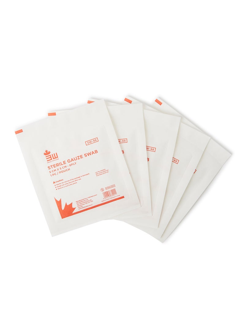3W Healthcare - Piece Gauze Swab 5X5Cm, Sterile Gauze Swab For Wound Dressing, 8-Ply Cotton And Highly Absorbent 100 Pcs - Image 1