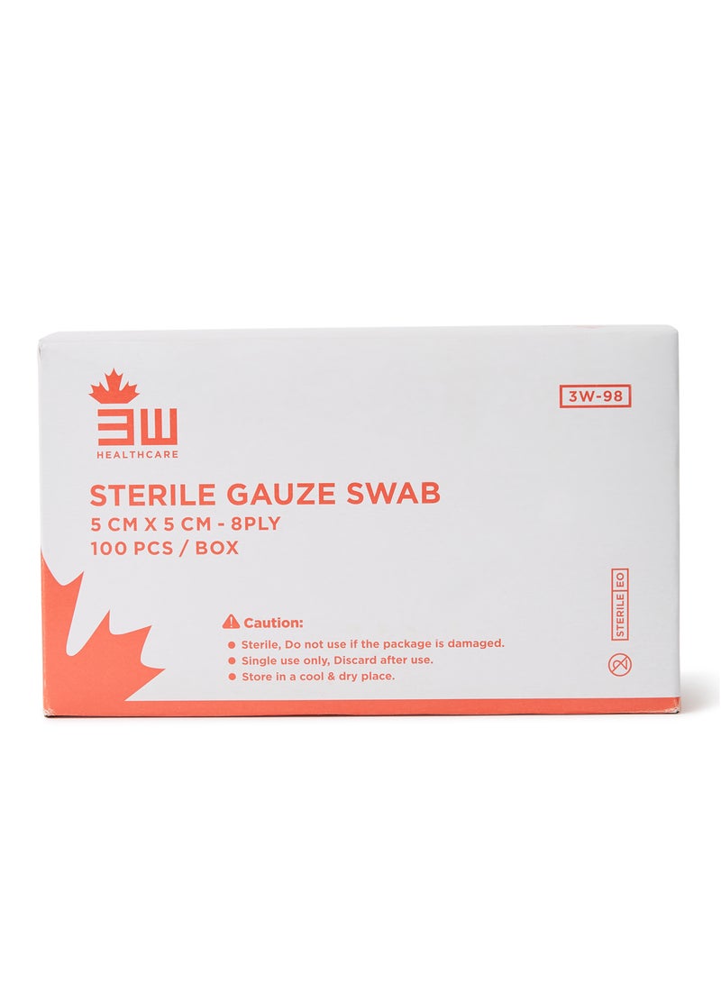 3W Healthcare - Piece Gauze Swab 5X5Cm, Sterile Gauze Swab For Wound Dressing, 8-Ply Cotton And Highly Absorbent 100 Pcs - Image 1