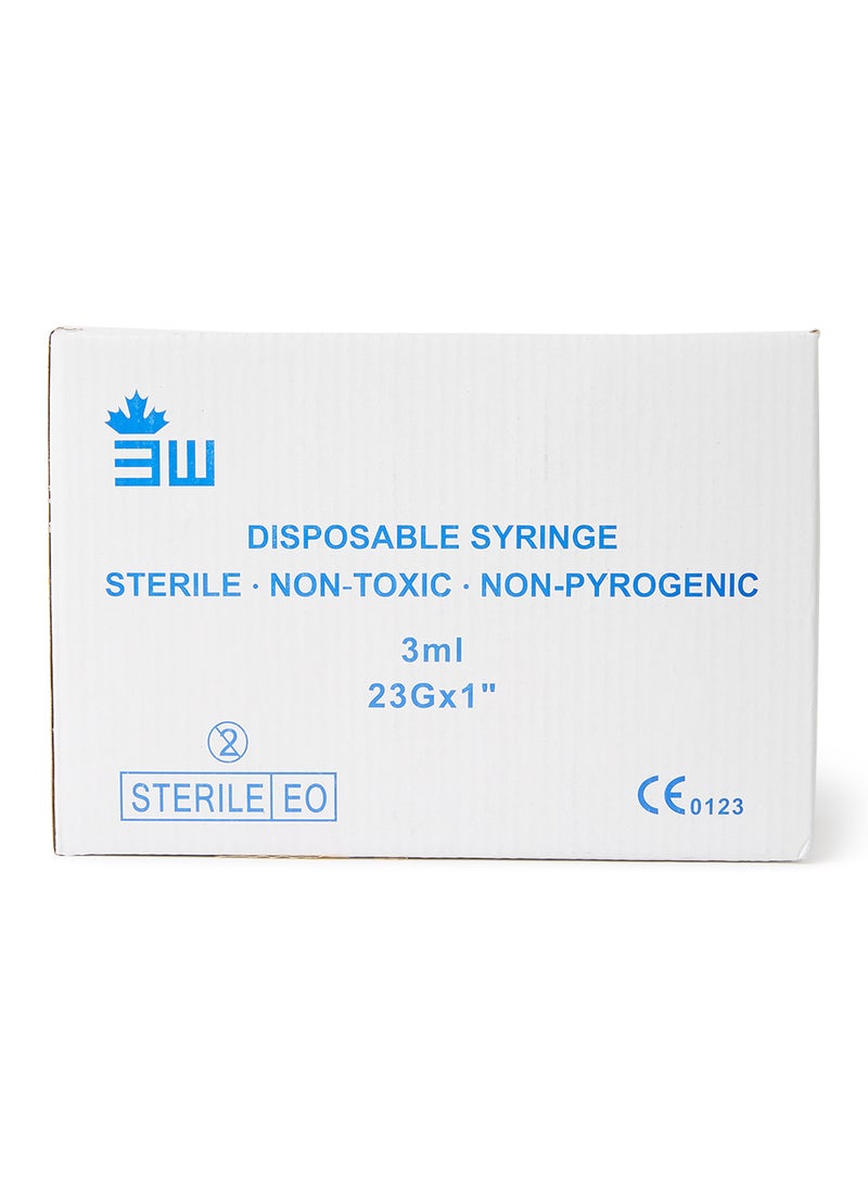 3W Healthcare Syringe 3Ml 23G 1In 100 Pieces/Box  - Image 1