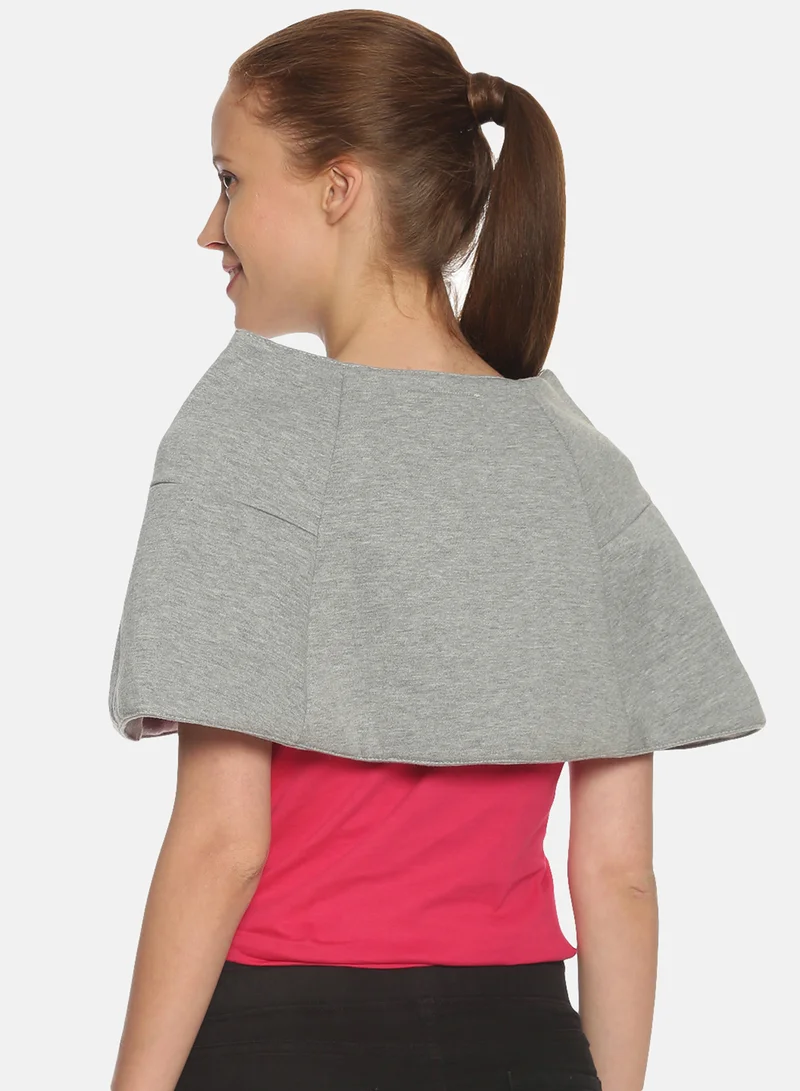 Campus Sutra Side Button Down Cape Sleeve Hoodie Grey