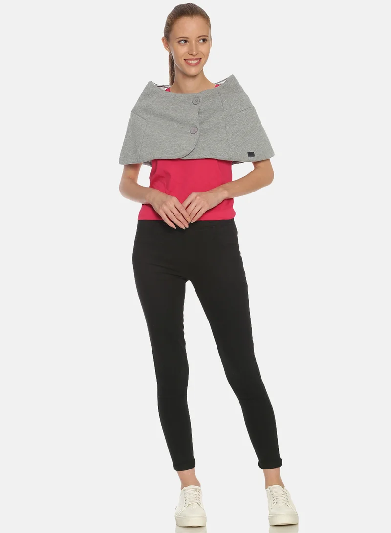 Campus Sutra Side Button Down Cape Sleeve Hoodie Grey