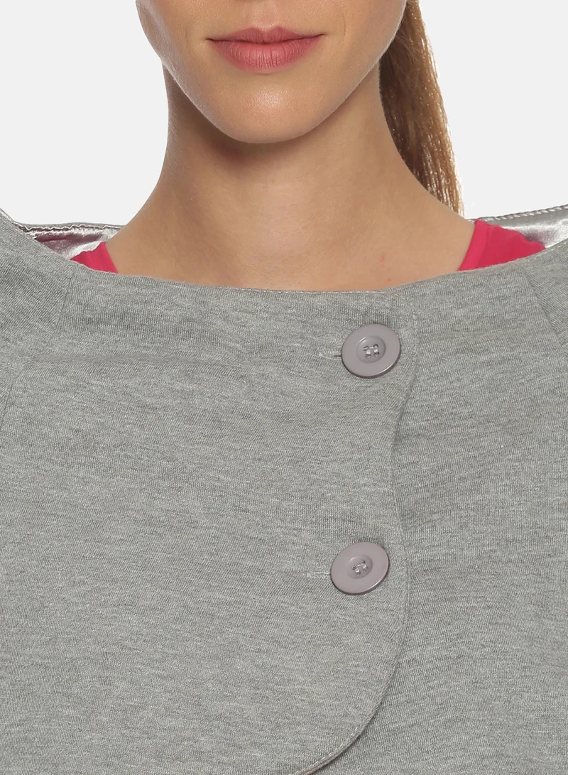Campus Sutra Side Button Down Cape Sleeve Hoodie Grey