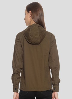 Campus Sutra Half Zip Front Pocket Hooded Neck Jackets Olive  - Image 4