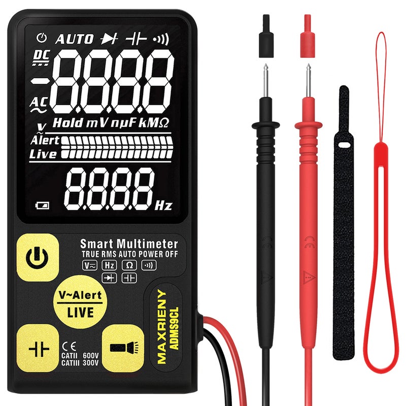 MAXRIENY ADMS9CL Intelligent Automatic Digital Multimeter AC/DC Voltage Resistance Frequency Capacitance Meter Diode On-off Automatic Identification True RMS 3.5 Inch EBTN LCD 9999 Counts Display with Flashlight Function Start-up to Test Multicolor 15.0x8.2x3.7cm  - Image 5