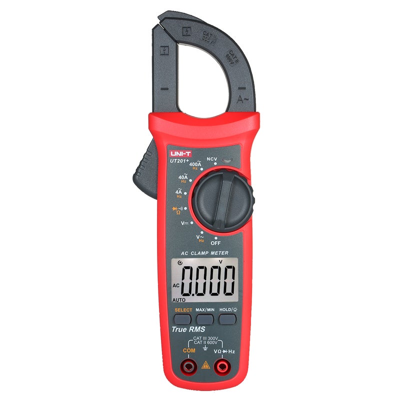 UNI-T UT201+ 4000 Counts Digital Clamp Meter True RMS Multimeter Clamp Ammeter Voltage Meter NCV Test Universal Meter Tester AC Current Clamp Tester Black & Red 23.5x9.2x5.3cm