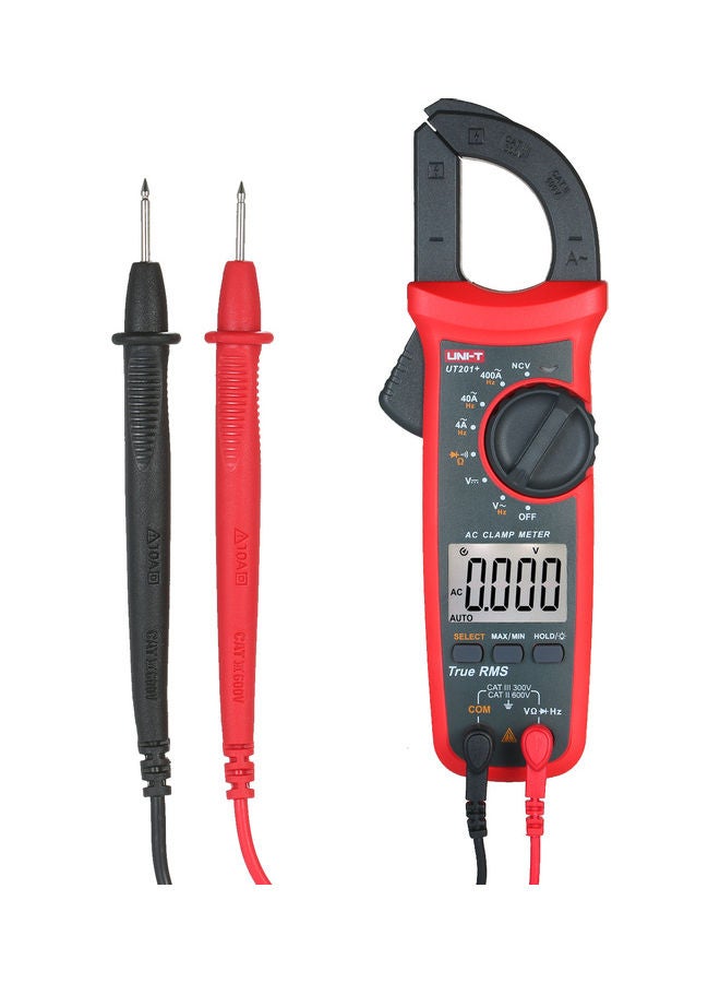 UNI-T UT201+ 4000 Counts Digital Clamp Meter True RMS Multimeter Clamp Ammeter Voltage Meter NCV Test Universal Meter Tester AC Current Clamp Tester Black & Red 23.5x9.2x5.3cm