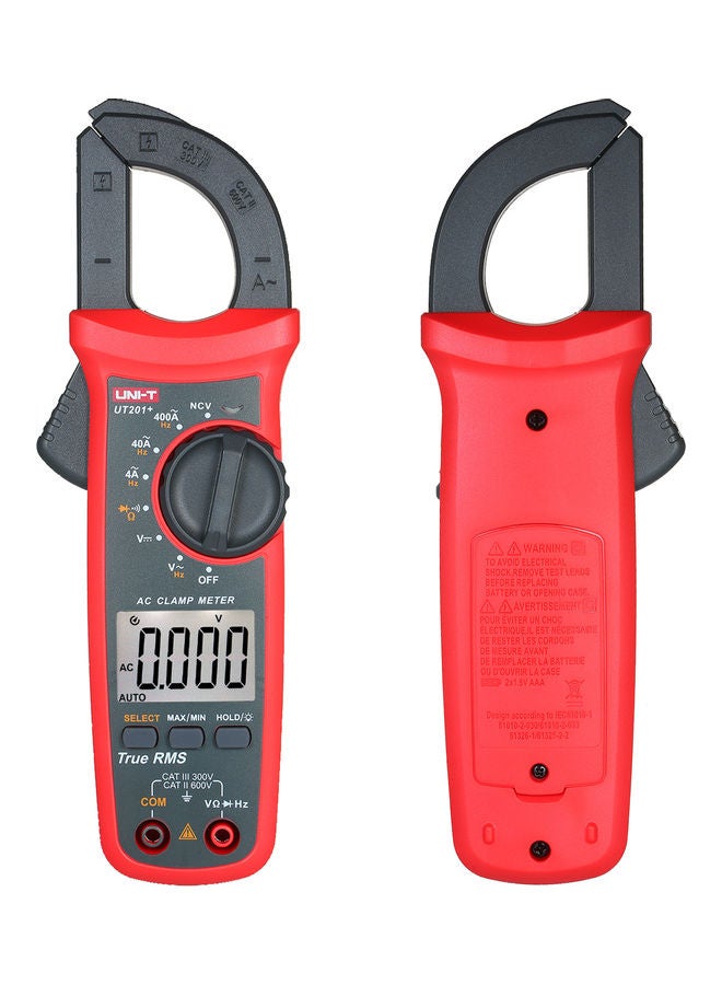 UNI-T UT201+ 4000 Counts Digital Clamp Meter True RMS Multimeter Clamp Ammeter Voltage Meter NCV Test Universal Meter Tester AC Current Clamp Tester Black & Red 23.5x9.2x5.3cm