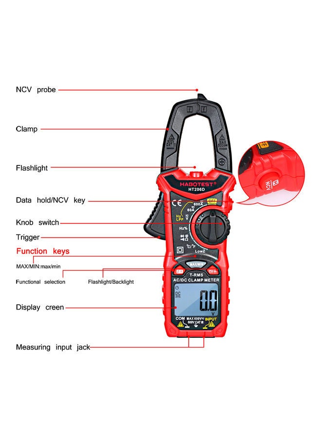 HABOTEST AC/DC Digital Clamp Meter for Measuring AC/DC Voltage , AC/DC Current, Frequency, Duty Cycle, Diode, Resistance, Continuity, Transistors  Test, NCV Clamp Multimeter multicolor 22.5x11.5x4.5cm  - Image 4