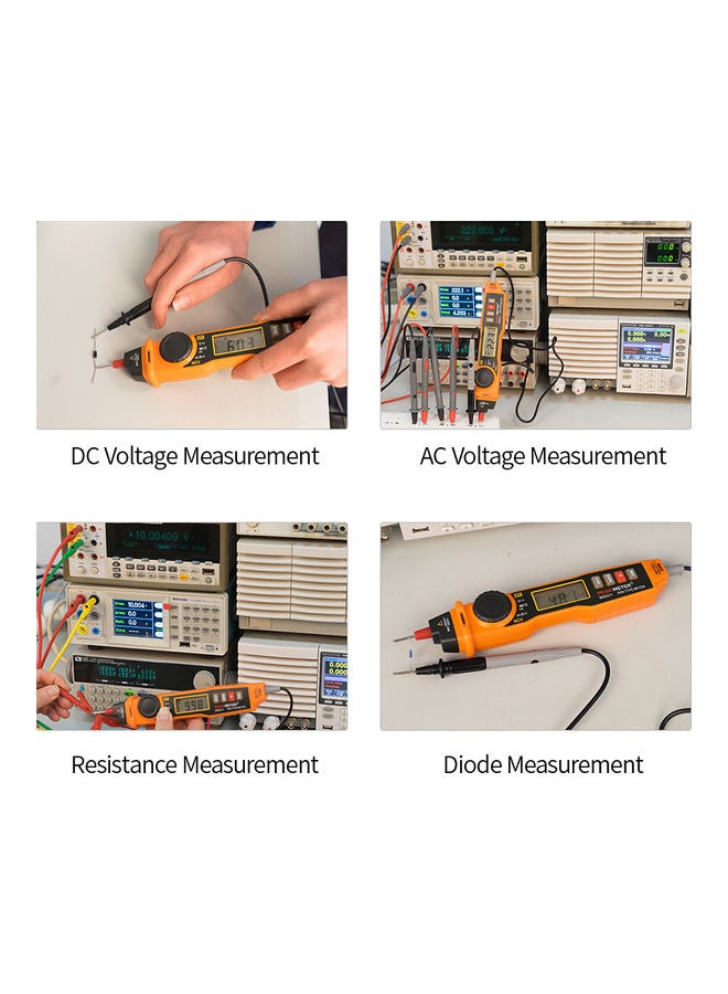 PEAKMETER Handheld Multimeter Backlight LCD Display Pen Type Digital Multimeter DC/AC Voltage Current Meter with NCV and Auto Ranging Resistance Diode Continuity Tester Black & Orange 25.0x8.5x5.5cm - Image 2
