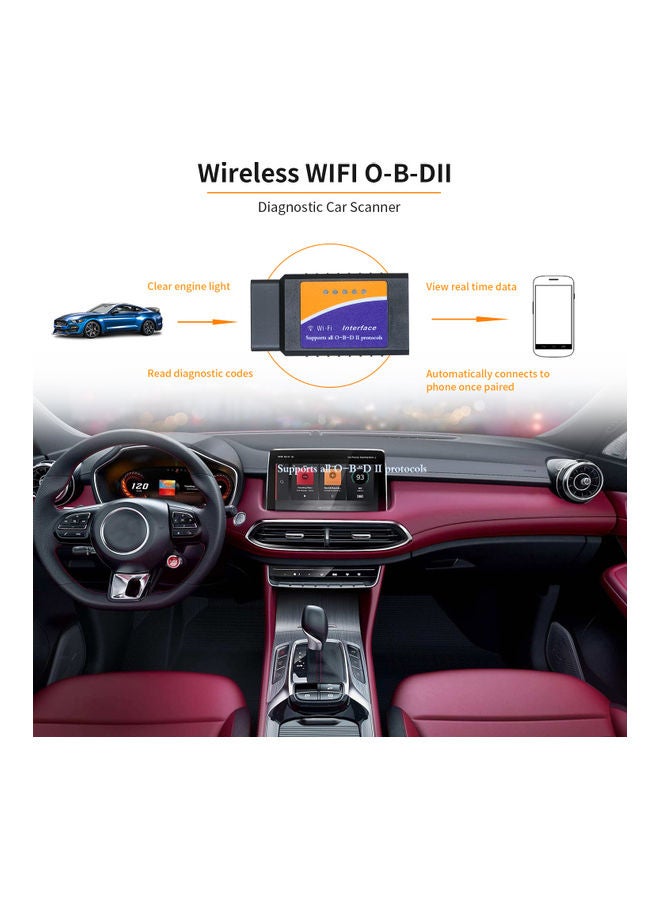 Generic - Car WIFI O-B-D2 O-B-D-II Scan Tool MINI Code Reader Scanner Adapter Check Engine Light Diagnostic Tool Compatible with iOS and Android Black 10.0x6.5x2.5cm - Image 1