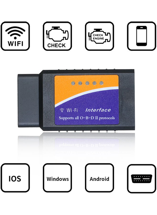Generic - Car WIFI O-B-D2 O-B-D-II Scan Tool MINI Code Reader Scanner Adapter Check Engine Light Diagnostic Tool Compatible with iOS and Android Black 10.0x6.5x2.5cm - Image 1