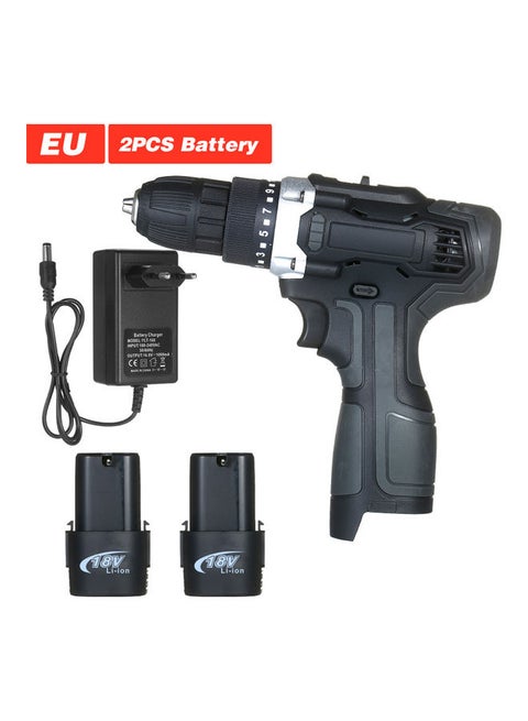 18V 2-Speed Cordless Drill Driver 2 Batteries Fast Charger 15+1 Clutch Max 50Nm Torque Variable Speed 3/8-inch Compact Electric Drill with LED Light black 26.0x23.5x7.0cm