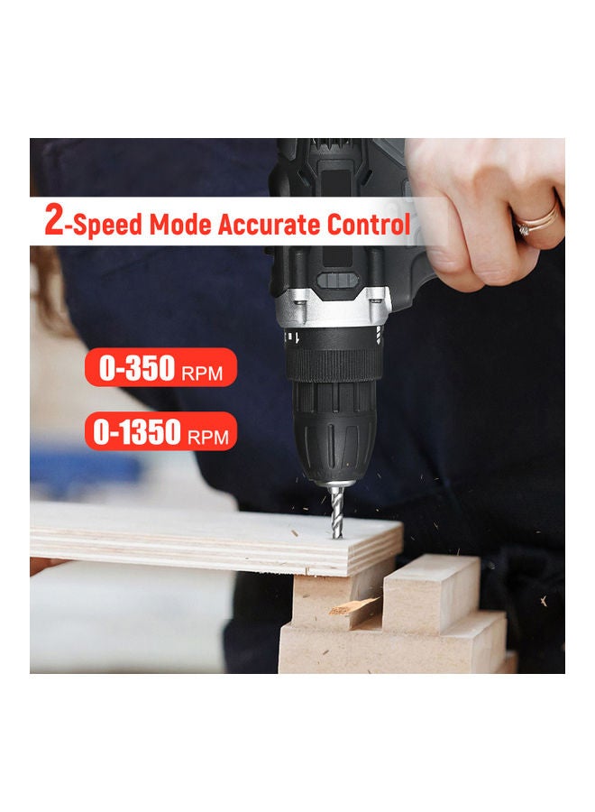 Generic - 18V 2-Speed Cordless Drill Driver 2 Batteries Fast Charger 15+1 Clutch Max 50Nm Torque Variable Speed 3/8-inch Compact Electric Drill with LED Light black 26.0x23.5x7.0cm - Image 1