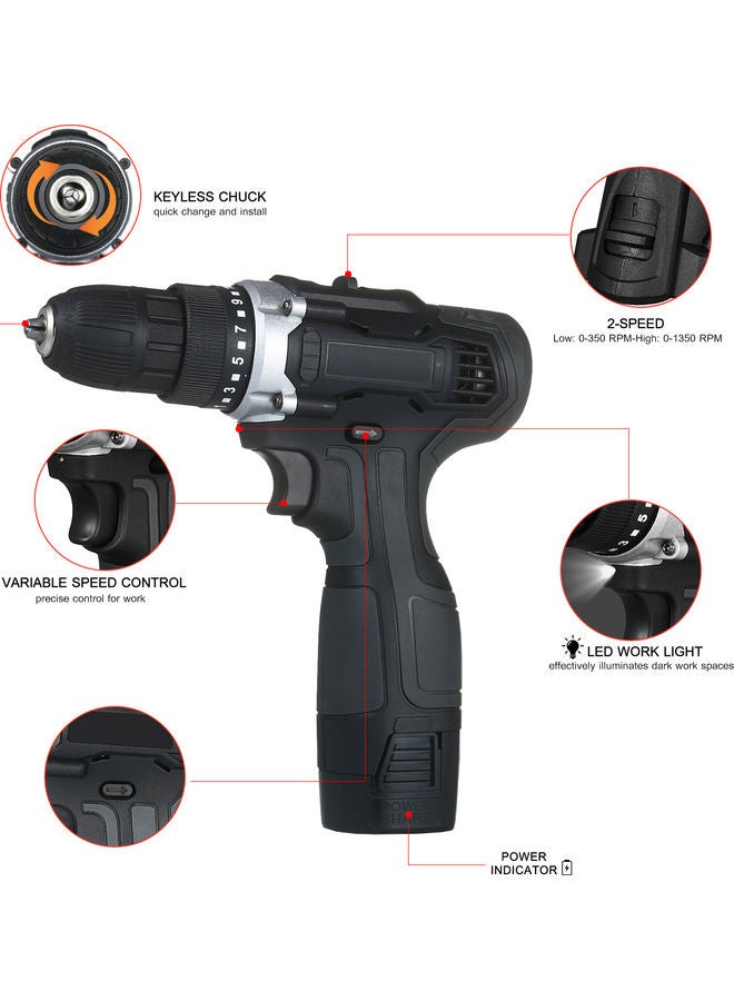 Generic - 18V 2-Speed Cordless Drill Driver 1 Battery Fast Charger 15+1 Clutch Max 50Nm Torque Variable Speed 3/8-inch Compact Electric Drill with LED Light black 26.0x23.5x7.0cm - Image 1