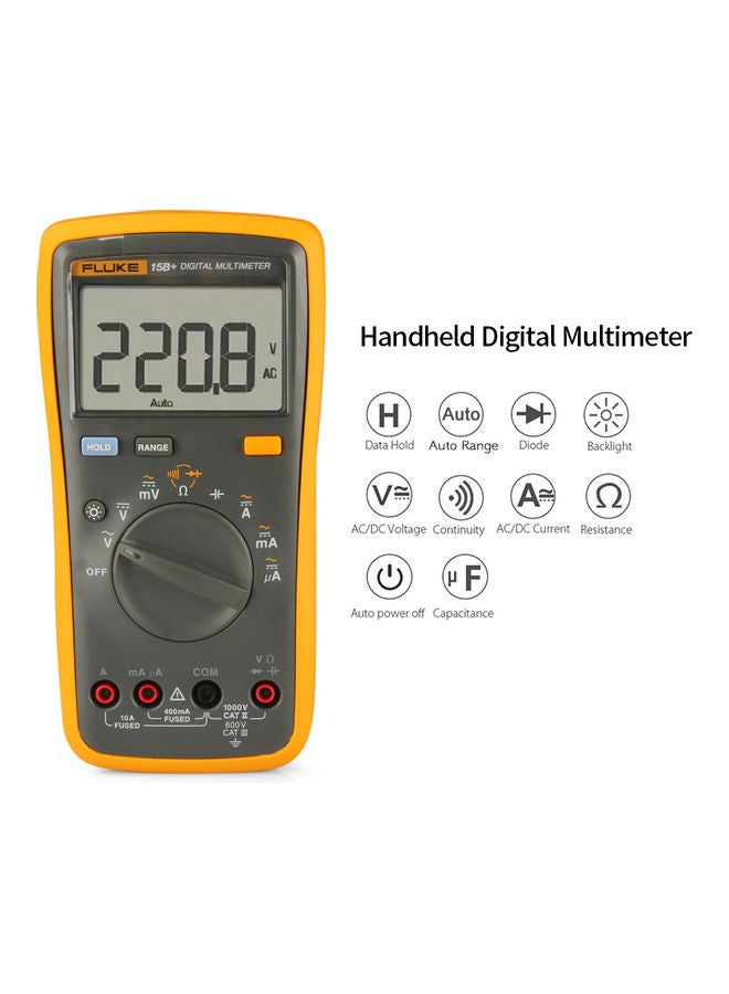 FLUKE F15B+ 4000 Counts Multimeter Portable Digital Multimeter Handheld Voltmeter Ammeter Voltage Meter Universal Meter Measuring AC/DC Voltage Resistance Capacitance Diode Continuity Orange & Black 20.8x10.8x5.5cm - Image 1