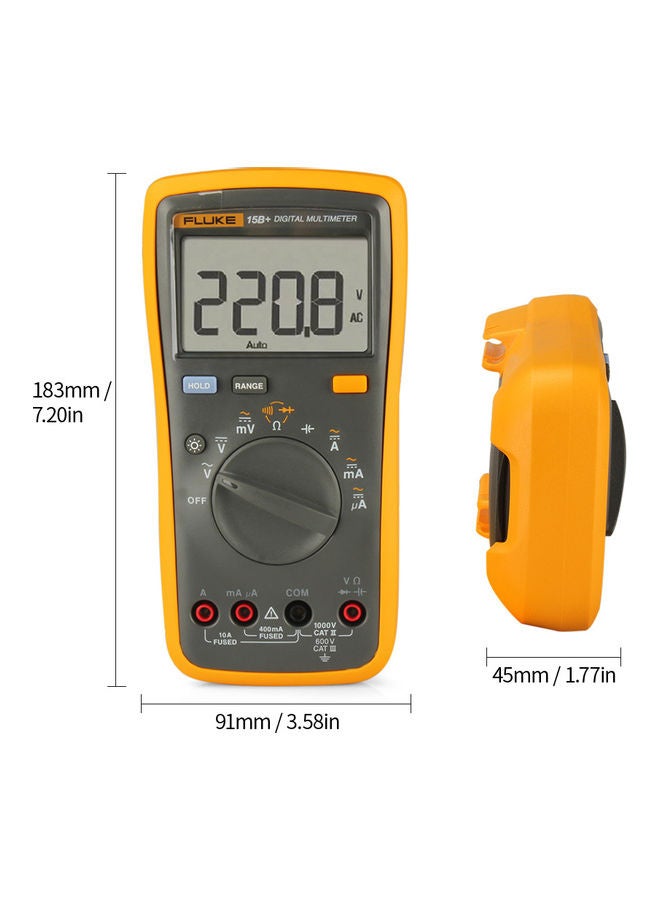 FLUKE F15B+ 4000 Counts Multimeter Portable Digital Multimeter Handheld Voltmeter Ammeter Voltage Meter Universal Meter Measuring AC/DC Voltage Resistance Capacitance Diode Continuity Orange & Black 20.8x10.8x5.5cm - Image 2