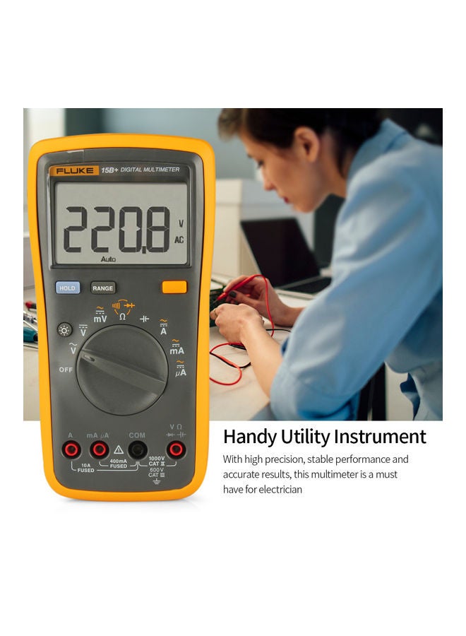 FLUKE F15B+ 4000 Counts Multimeter Portable Digital Multimeter Handheld Voltmeter Ammeter Voltage Meter Universal Meter Measuring AC/DC Voltage Resistance Capacitance Diode Continuity Orange & Black 20.8x10.8x5.5cm - Image 3