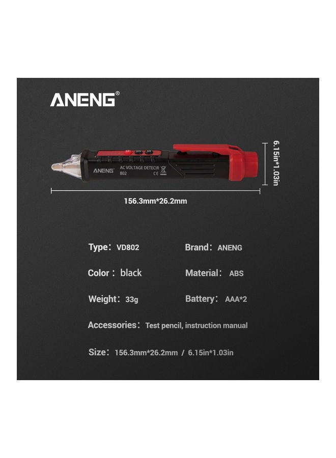 Generic - ANENG VD802 Non-contact AC Voltage Detector Tester Meter 12V-1000v Pen Style Electric Indicator LED Outlet Voltage Dectetor Sensor Wit Black 18.0x3.0x3.0cm - Image 1