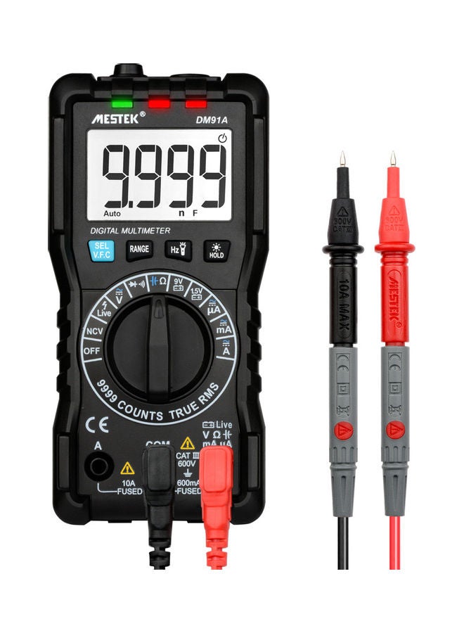 MESTEK 9999 Counts Digital Multimeter Full Protection Mini DMM Multifunctional Handheld Multi Meter True RMS Measuring AC/DC   Voltage Current Resistance Capacitance NCV Tester Fire Wire Identification with LCD Backlit Flashlight black 15.5x11.5x5.5cm  - Image 1