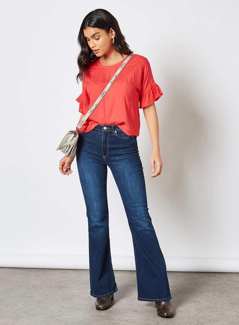 ABOF Solid Round Neck Blouse Red  - Image 3