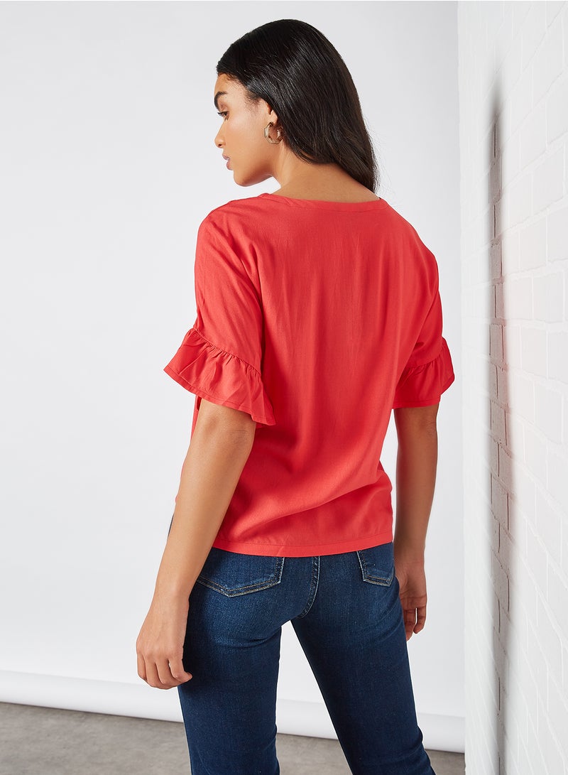 ABOF Solid Round Neck Blouse Red  - Image 2