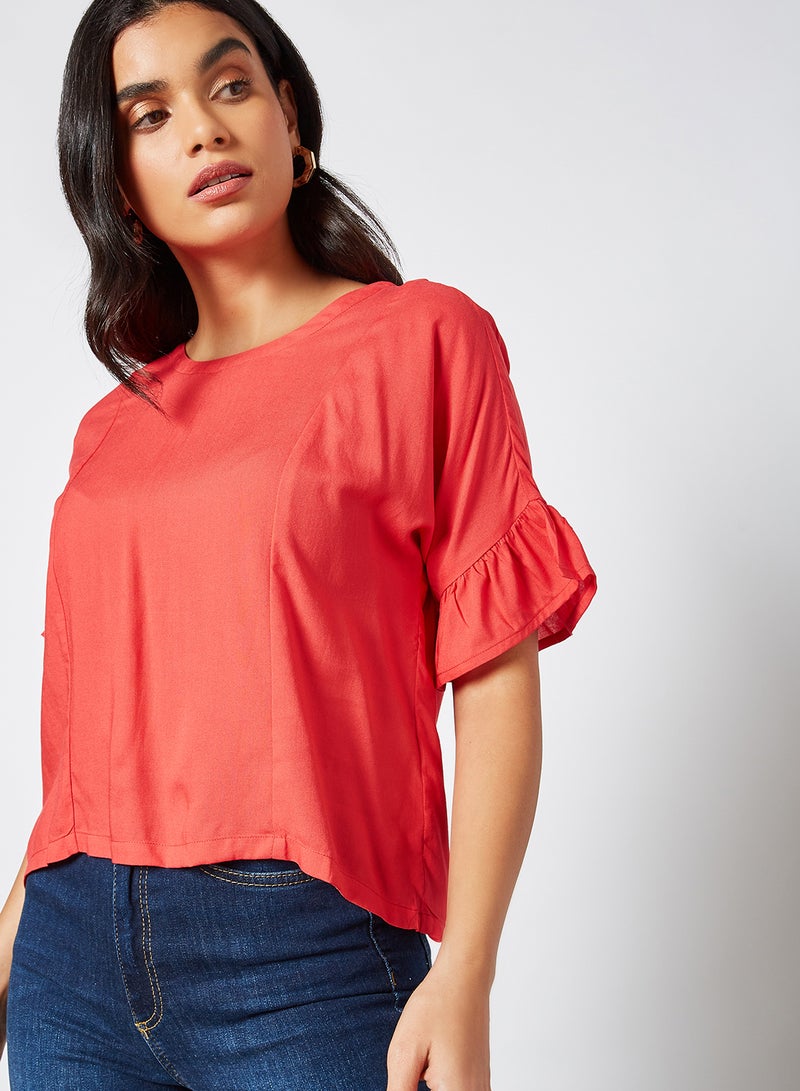 ABOF Solid Round Neck Blouse Red  - Image 4