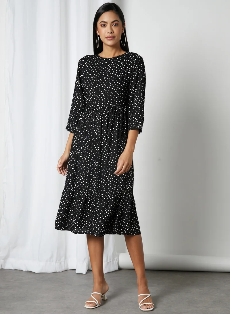 High Streets Polka Dot Midi Dress Black/White