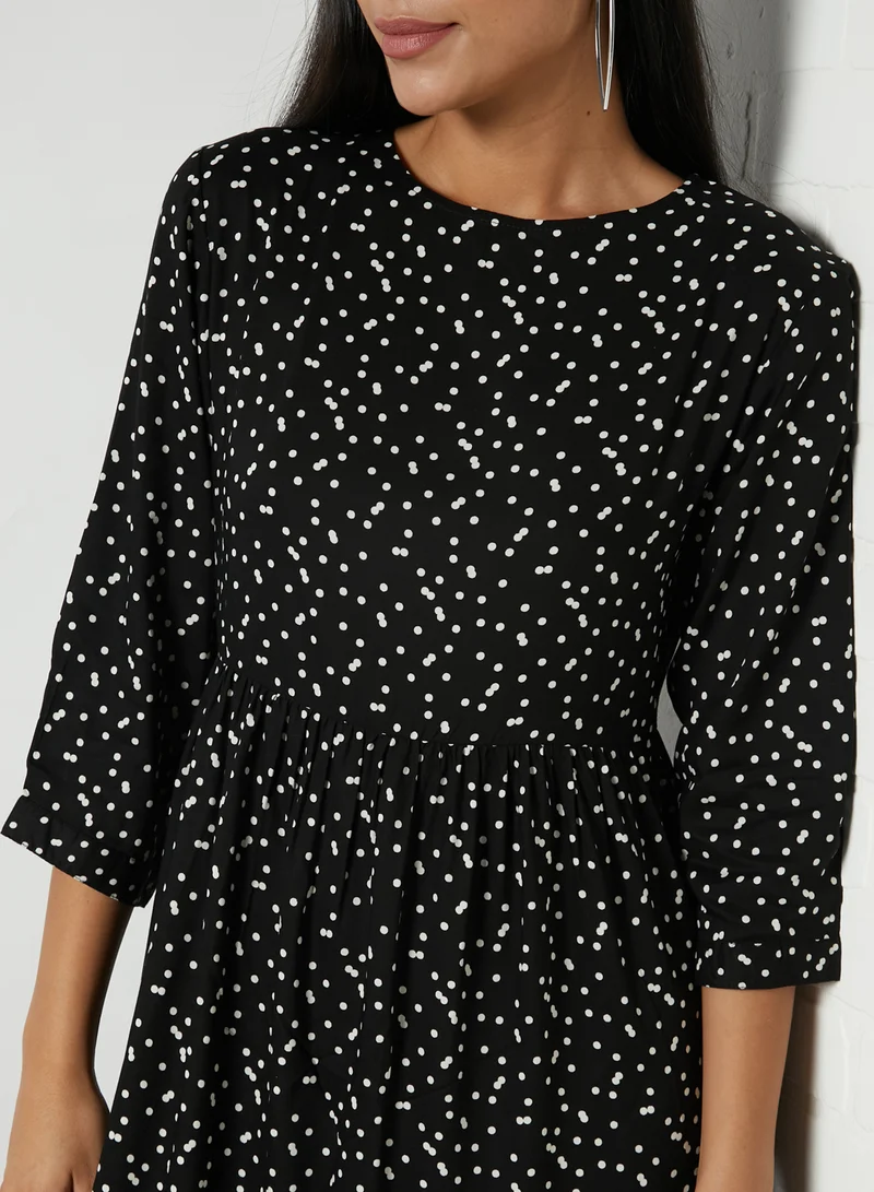 High Streets Polka Dot Midi Dress Black/White