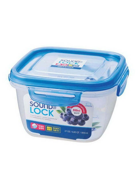 Plastic Sound Lock Square Container Clear/blue 800ml