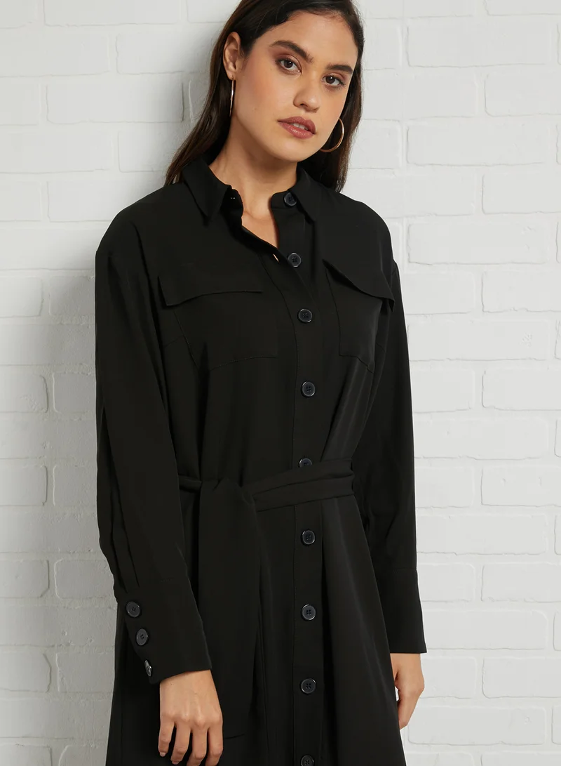 Y.A.S Waist Tie Shirt Dress Black