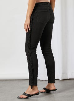 Fringed Side Skinny Jeans Black