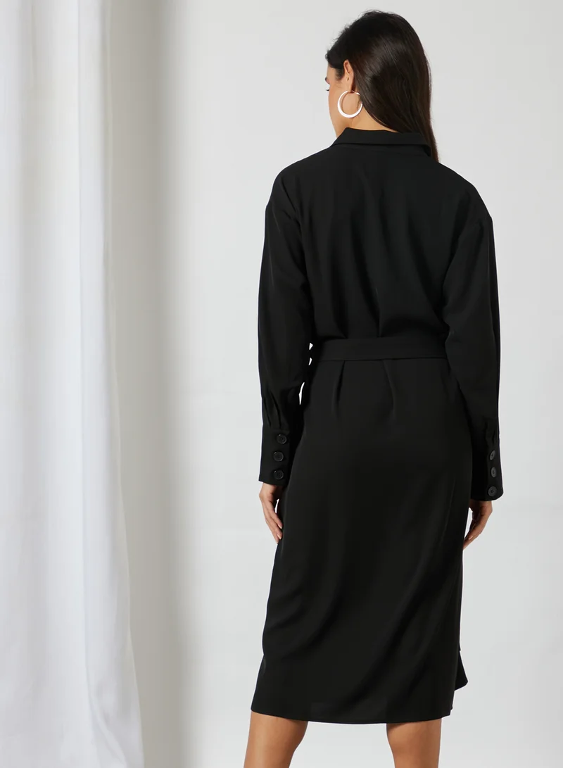 Y.A.S Waist Tie Shirt Dress Black