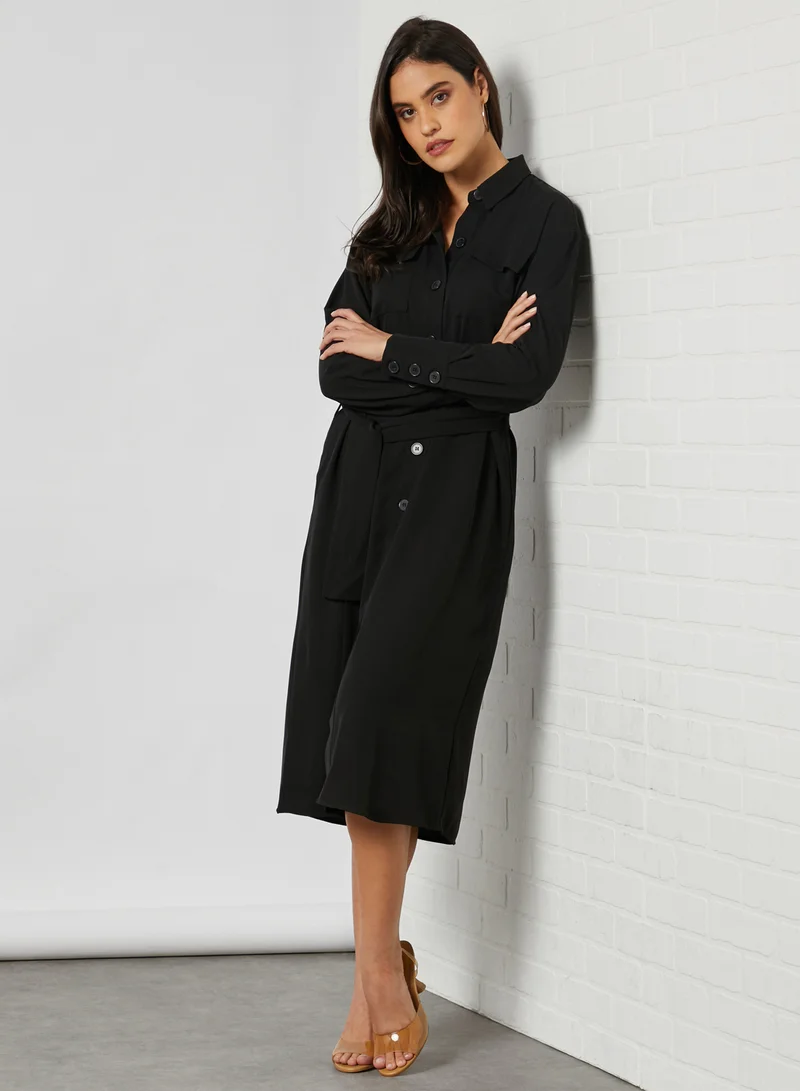 Y.A.S Waist Tie Shirt Dress Black