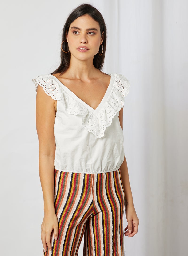 FOREVER 21 Ruffle V-Neck Crop Top Ivory - Image 1
