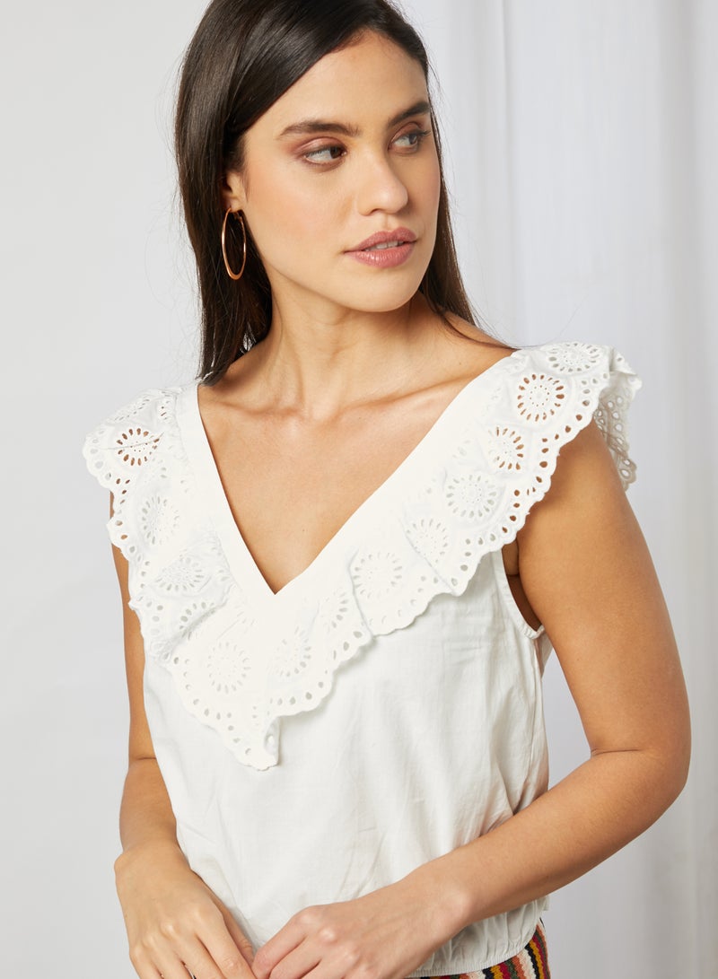 FOREVER 21 Ruffle V-Neck Crop Top Ivory - Image 4