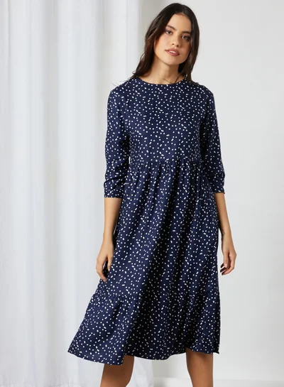 High Streets Polka Dot Midi Dress Navy