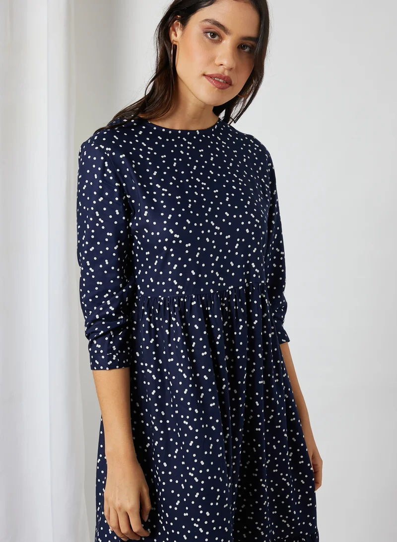 High Streets Polka Dot Midi Dress Navy