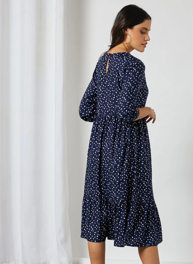 High Streets Polka Dot Midi Dress Navy