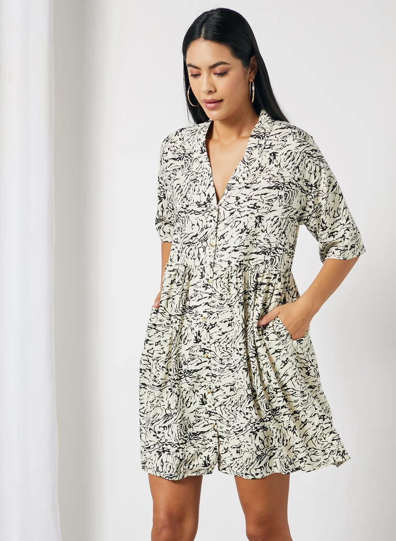NOISY MAY Sula Pritned Short Sleeve Dress Multicolour