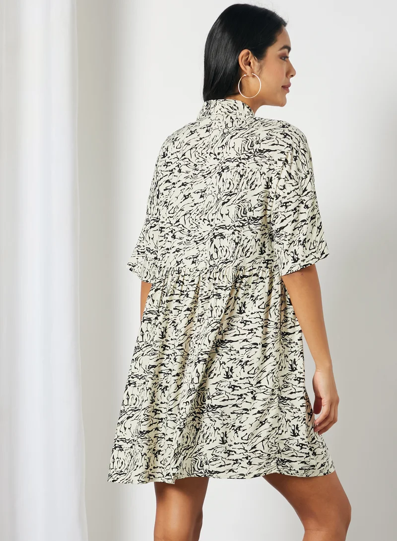 NOISY MAY Sula Pritned Short Sleeve Dress Multicolour